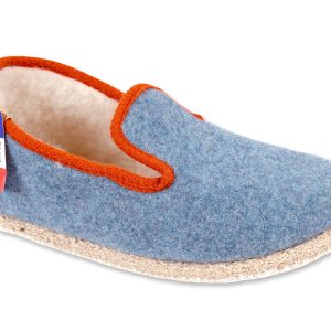 Charentaises “Chausse Mouton” – femme – azur – “modèle Tweed” – semelles feutre avec protection crêpe – fourrés laine – TAILLES 38 – 39 – 41