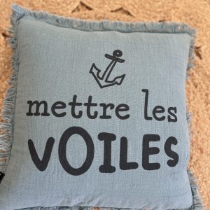 Coussin voile bleu gris