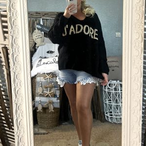 Pull j’adore noir oversize