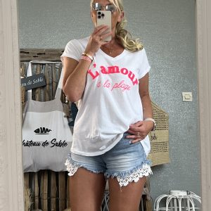 T-shirt l’amour blanc rose fluo