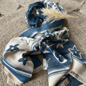 Châle écharpe turquoise beige