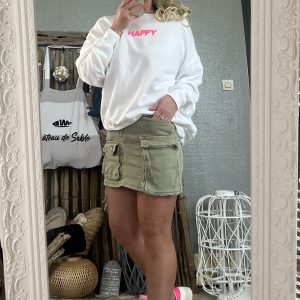 Sweat happy blanc fluo