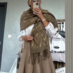 Châle écharpe taupe doré