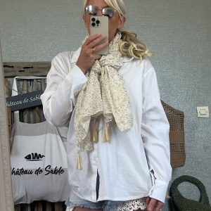 Echarpe blanc beige doré