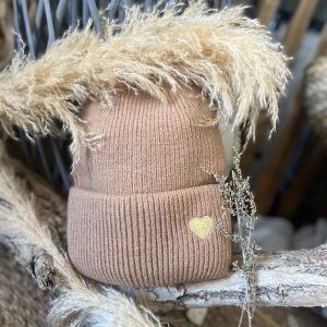 Bonnet taupe  cœur doré