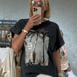 T-shirt good vibes noir doré