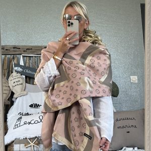 Châle écharpe gris rose