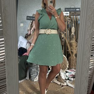 Robe gaze céladon doré