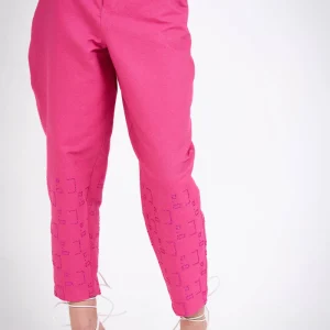 Pantalon en denim rose et strass