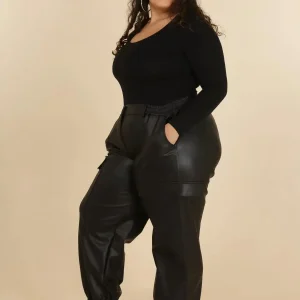 Pantalon Cargo Simili Cuir - Noir