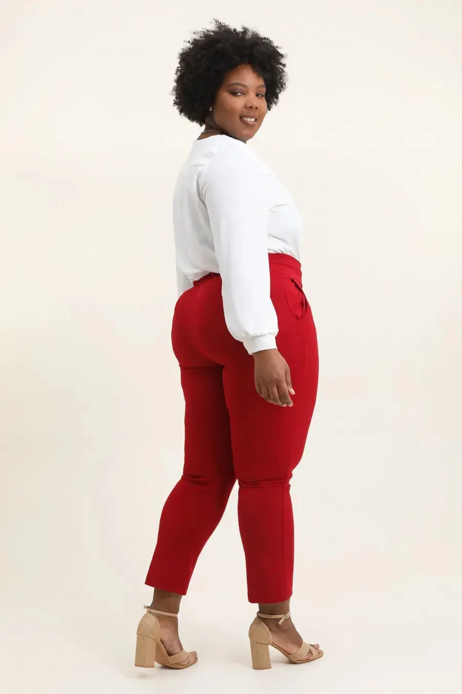 Pantalon Droit Taille Haute Rouge – Image 4