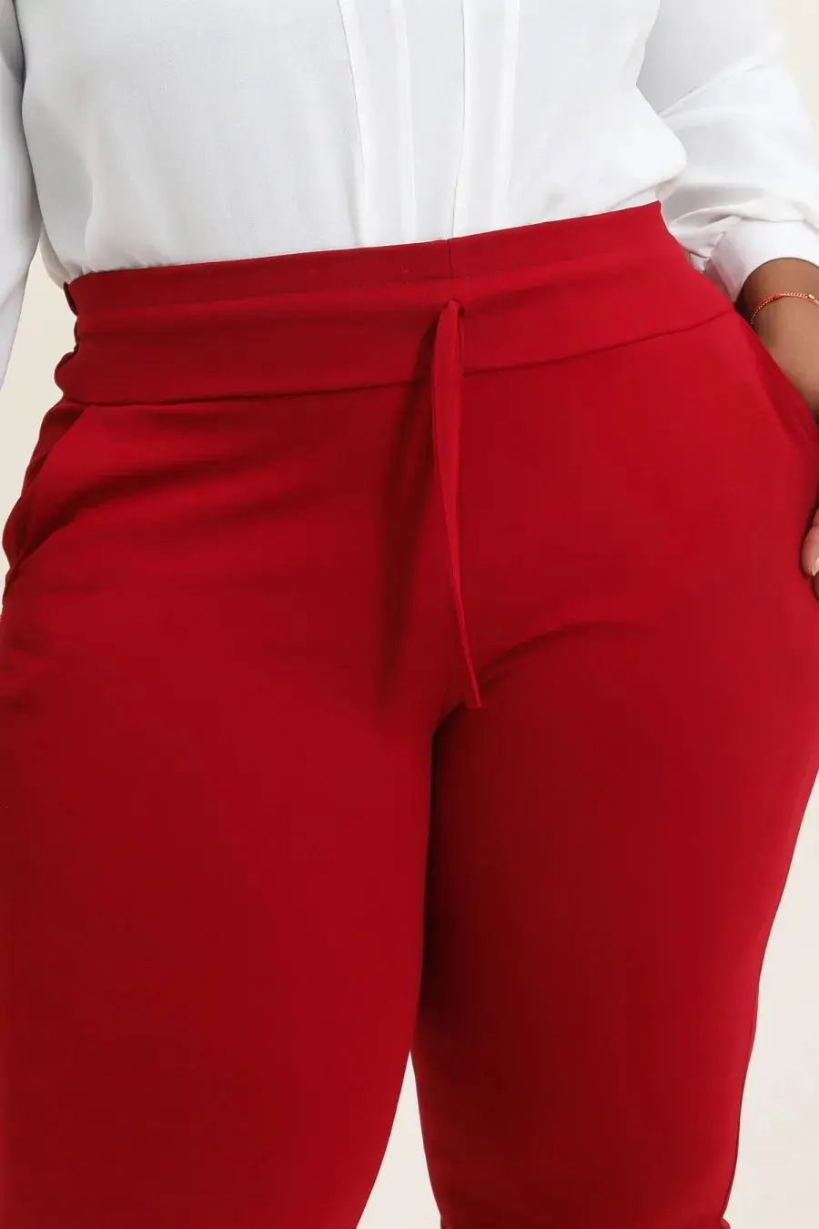 Pantalon Droit Taille Haute Rouge – Image 2
