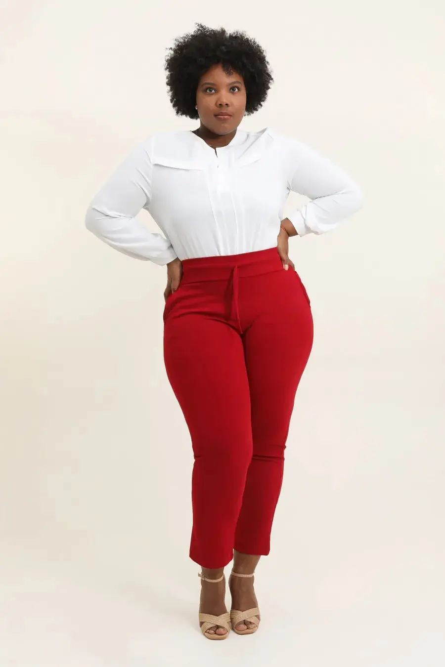 Pantalon Droit Taille Haute Rouge