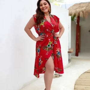 Robe Légère Rouge- Motifs Floral