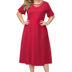 Robe Rouge Col Maille Tendance