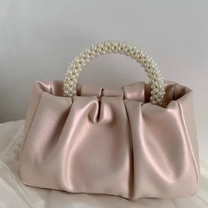 *Sac à Main Rose Nacré avec Poignée en Perles