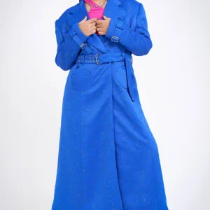 Trench bleu royal, à logo strass Claire Barreau