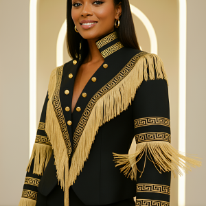 Veste Blazer Ornée – Noir & Or