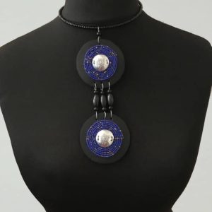Collier double disques perles et cuir