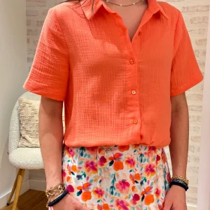 CHEMISE GAZE DE COTON NOEUD CORAIL JILIA