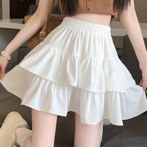 Jupe Blanche Taille Haute à Volants