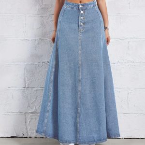 Jupe Jean Longue à Boutons avec Finitions Évasées