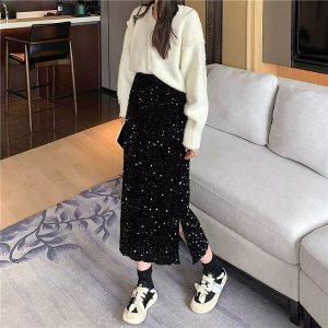 Jupe à Sequins Taille Haute