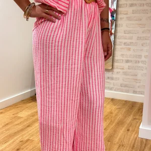 PANTALON LARGE RAYÉ FUCHSIA PIETRO