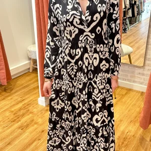 ROBE LONGUE GOA IMPRIMÉE NOIR/ÉCRU LOLA
