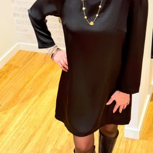 ROBE NOIR SATINÉE DOS NU LAURIE