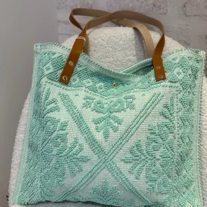 SAC CABAS CUIR ET COTON BRODÉ JOE