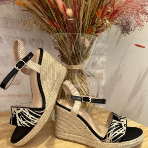 SANDALES COMPENSÉES JACQUARD NOIR HONORINE