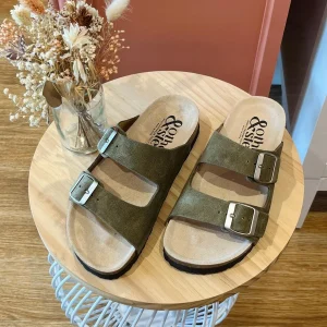 SANDALES CUIR DOUBLE BRIDES KAKI JOY